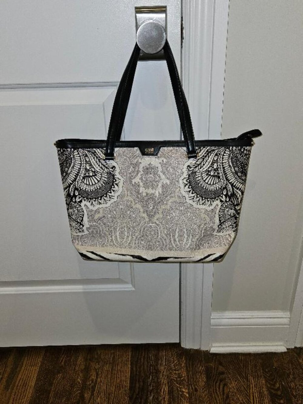 Cavalli Class Tote Bag, 10 X 15 X 7 White and Black